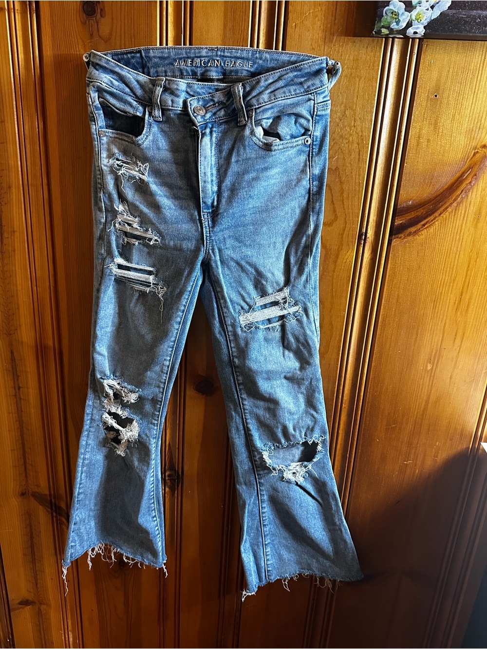 American Eagle Outfitters Distressed Light Blue Flared Jeans